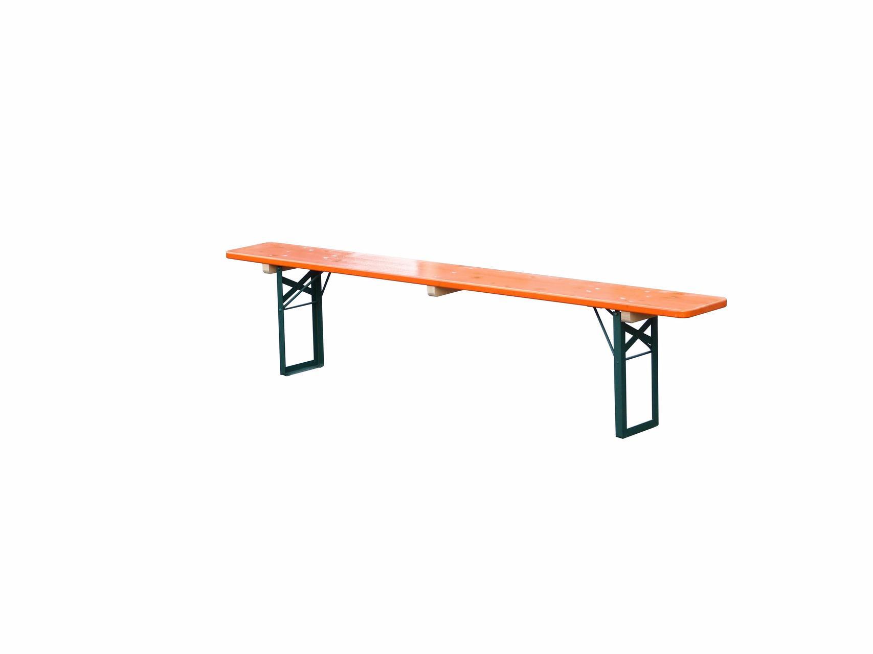 Klappbänke Standard orange 220 x 27 cm, Gestell grün