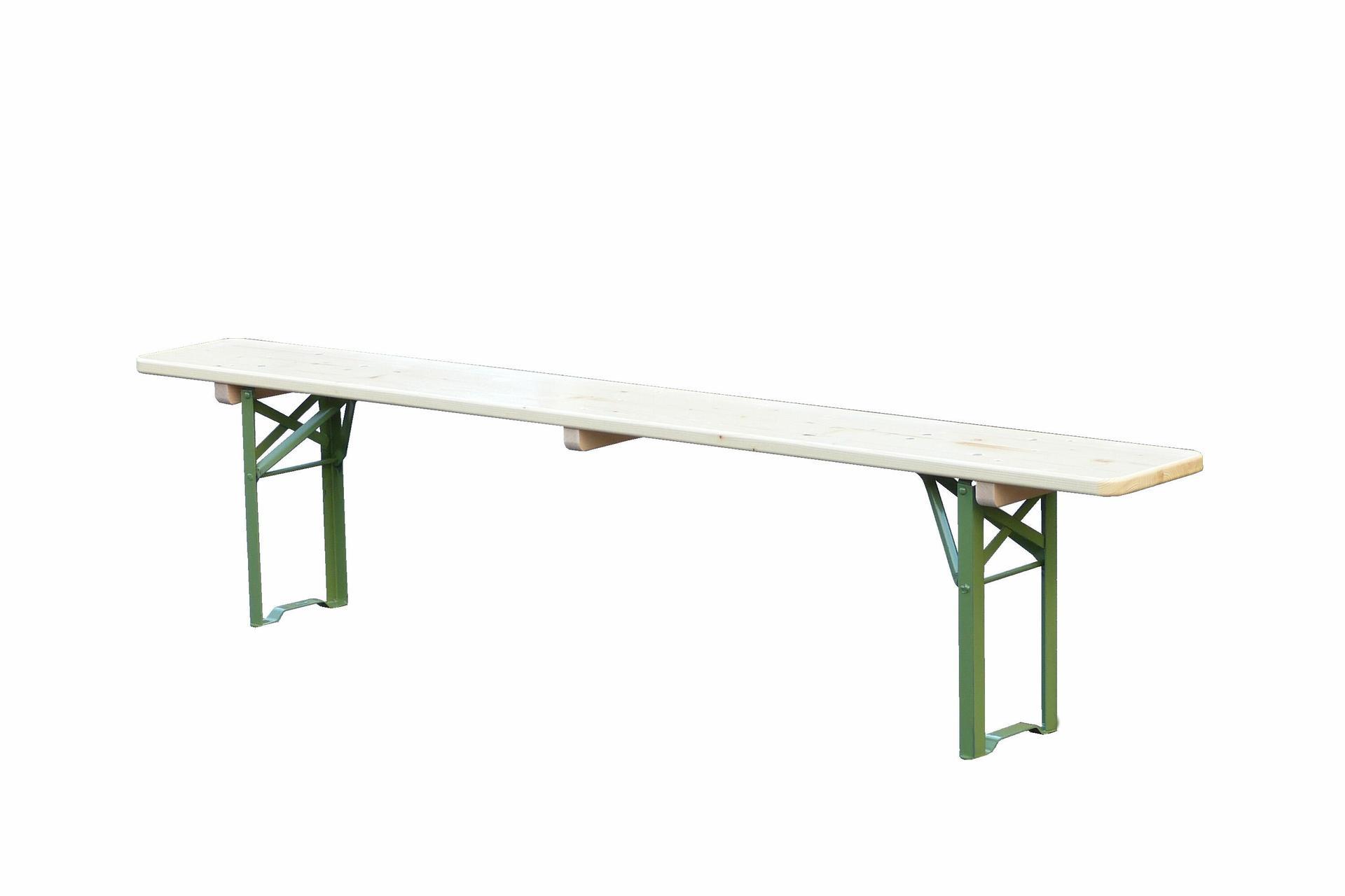 Bank Ideal naturlackiert Maß 220 x 27 cm, Gestell grün