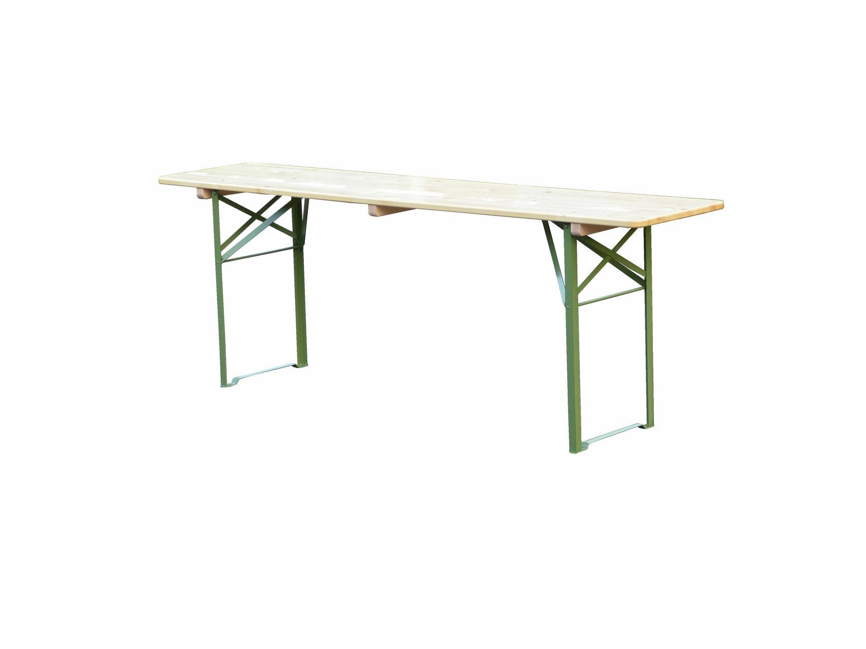 Klapptisch Ideal naturlack. Tisch 220x50 cm, Gestell grün
