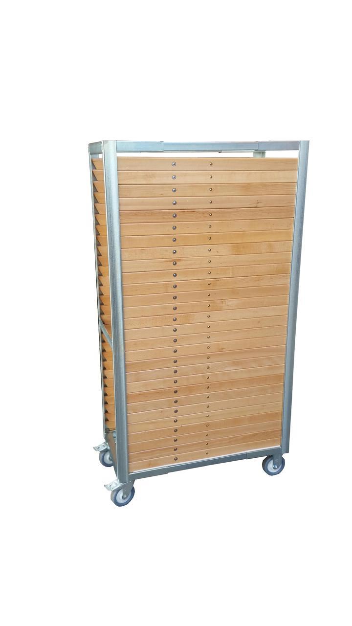 Transportwagen für Klappstühle halb aus Stahl