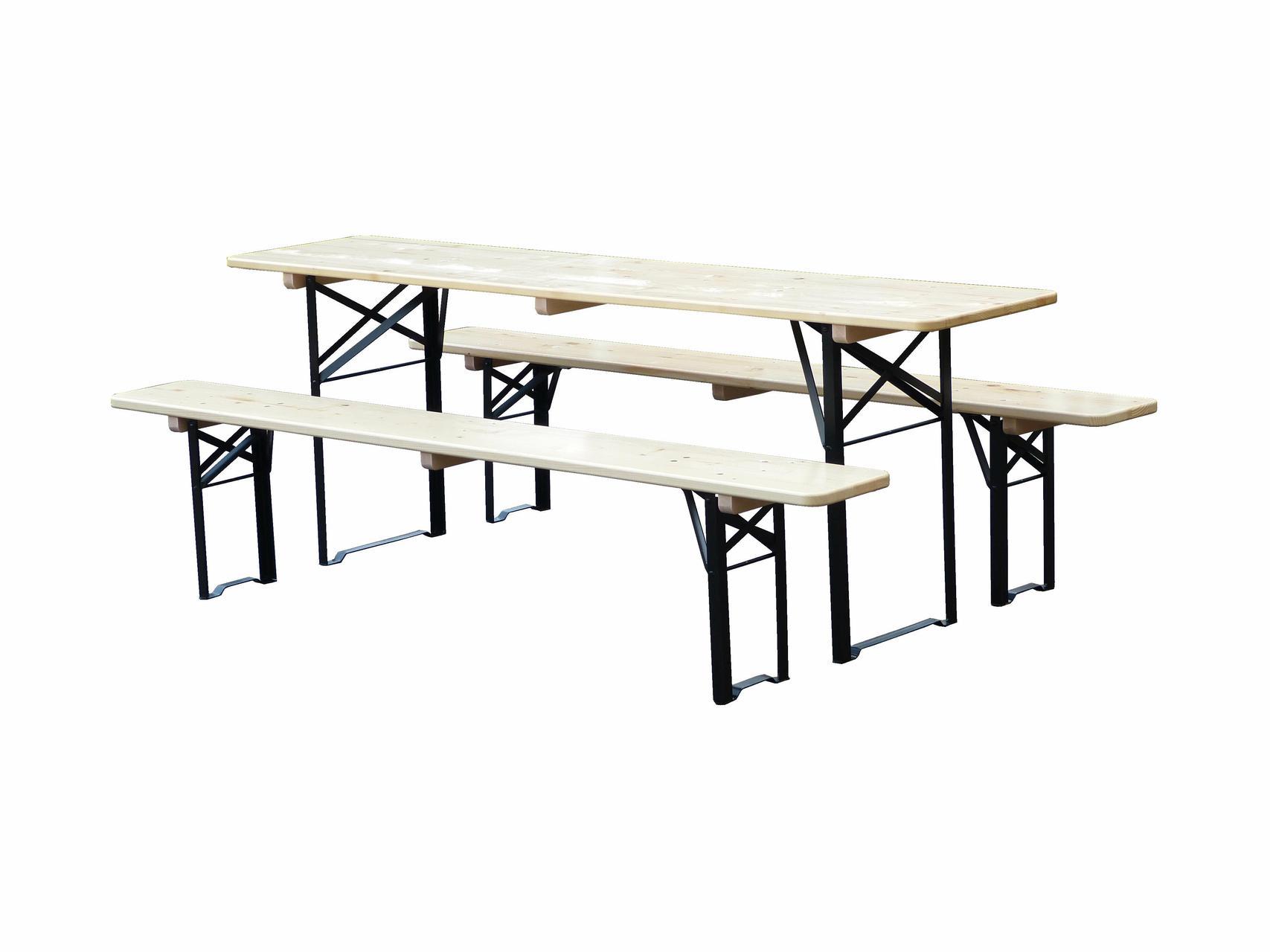 Garnitur Ideal natur lackiert Tisch 220x50 cm, Gestell schw.