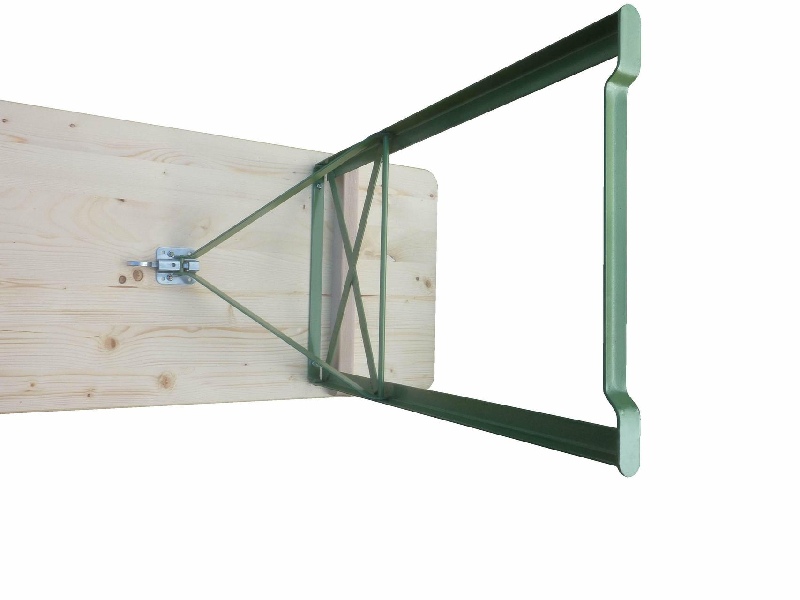 Klapptisch Ideal naturlack. Tisch 220x50 cm, Gestell grün