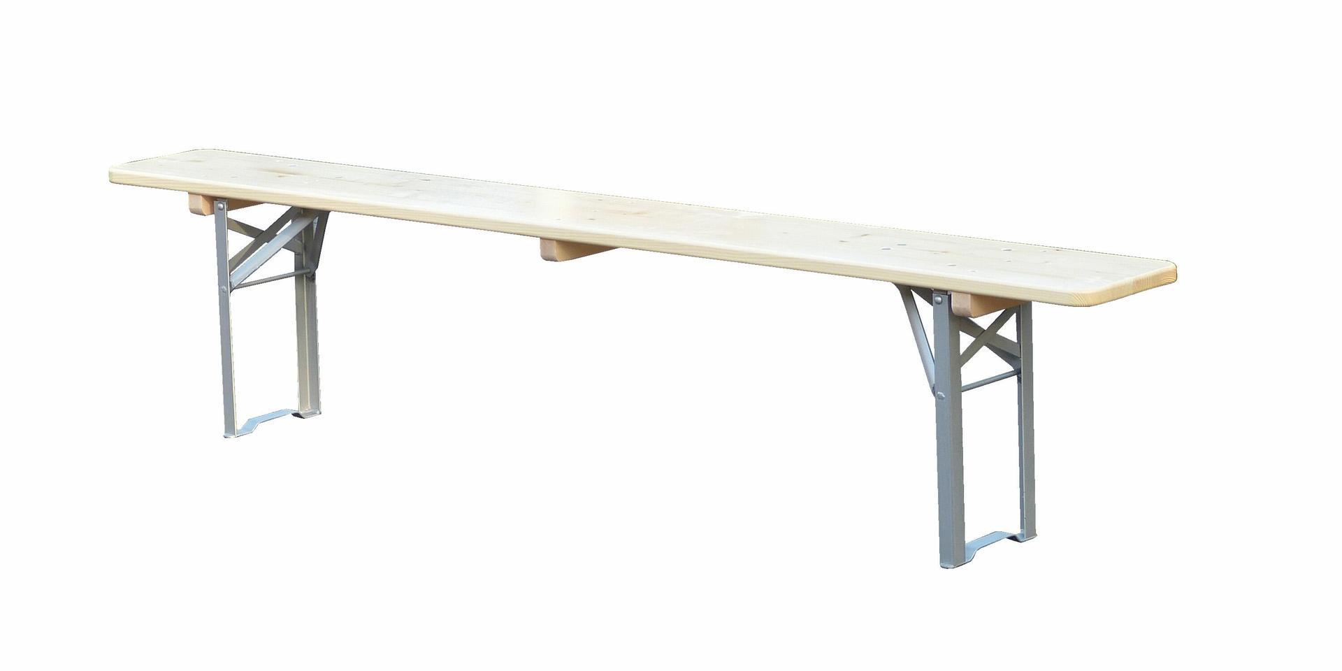 Bank Ideal naturlackiert Maß 220x27 cm, Gestell silber