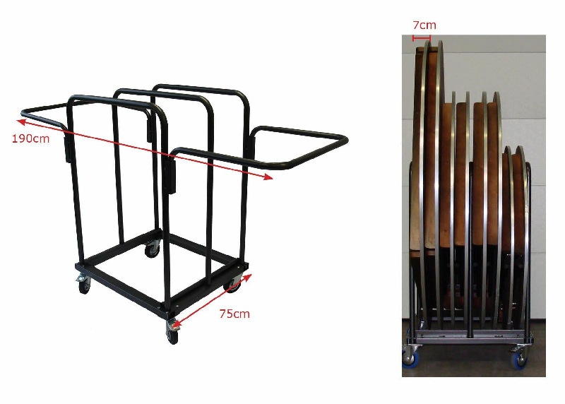 Transportwagen für runde Tische mit Schutzbügel