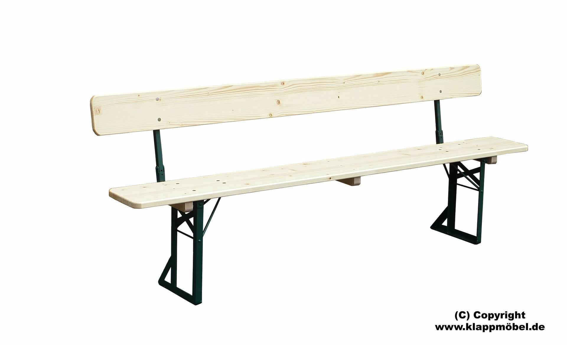 Bierzeltbank mit Rückenl. naturlack. 220x27 cm, Gestell grün