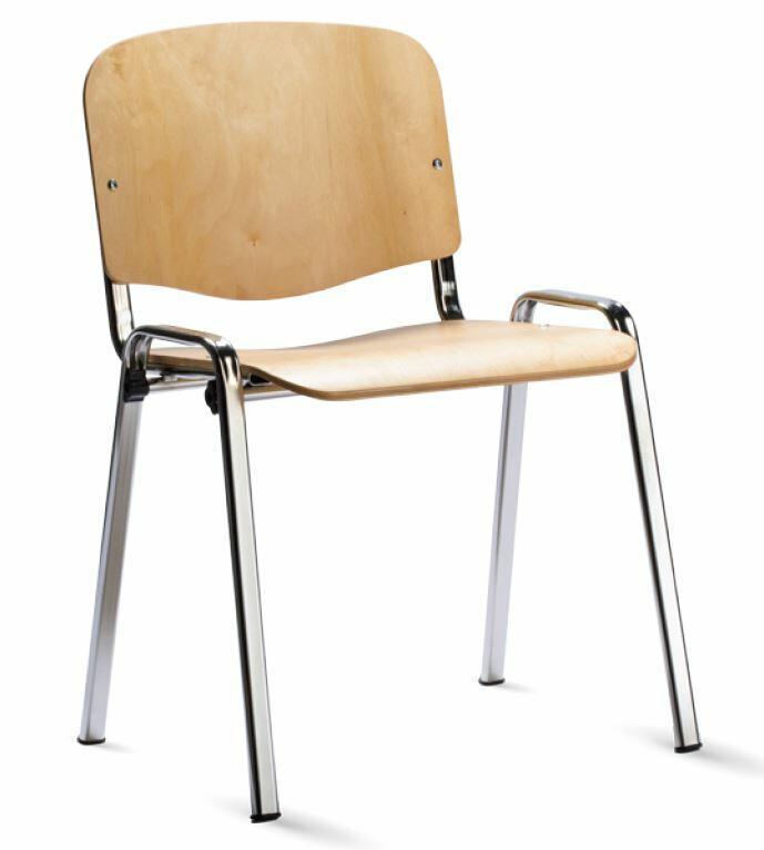 Stapelstuhl Chrom mit Sitz und Rücken in Sperrholz