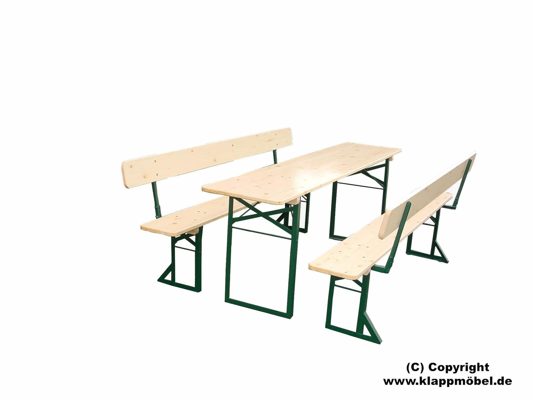 Garnitur Standard mit Lehne naturlack. 50er, Gestell grün