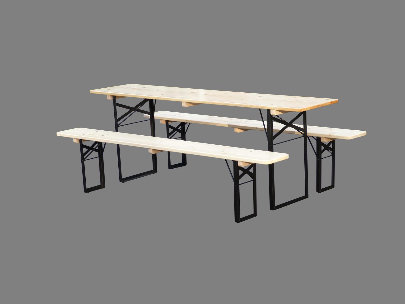 Garnitur Standard natur lack. Tisch 220x50 cm, Gestell schw.